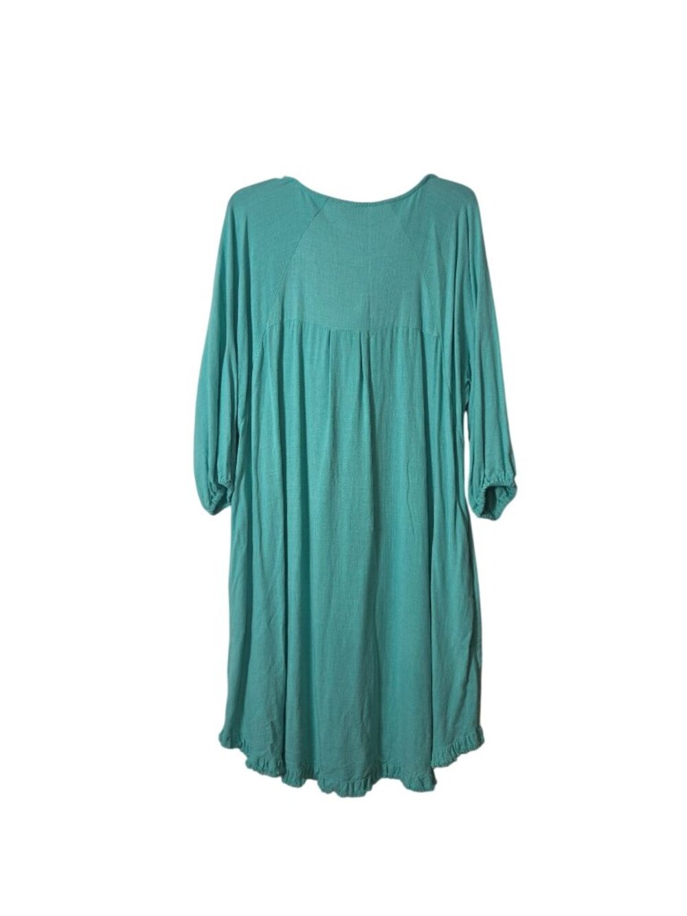 Umgee+ Turquoise Linen-Cotton Midi Dress 3/4 Sleeves Keyhole Neckline Ruffled He - Picture 8 of 12